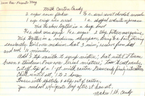 Handwritten Recipe For Milk Carton Candy