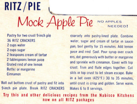 Recipe Clipping For Ritz's Mock Apple Pie
