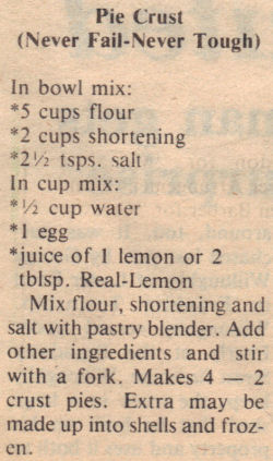 Recipe Clipping For Never Fail Pie Crust