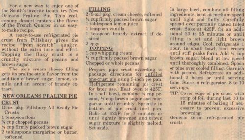 Recipe Clipping For New Orleans Praline Pie