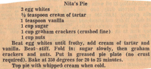 Recipe Clipping For Nita's Pie