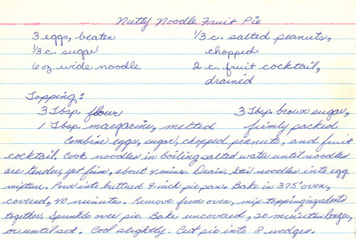 Handwritten Recipe For Nutty Noodle Fruit Pie