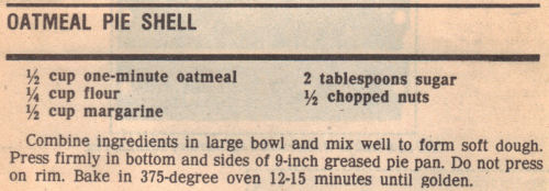 Recipe Clipping For Oatmeal Pie Shell