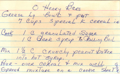 Handwritten Recipe For O Henry Bars