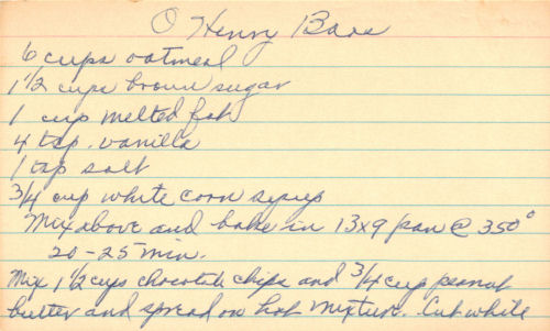 Handwritten Recipe For Oh Henry Bars