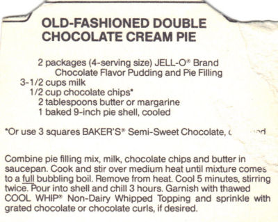 Recipe Clipping For Double Chocolate Cream Pie