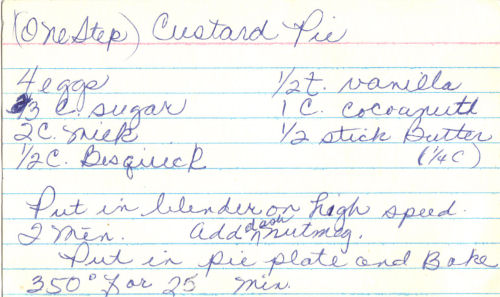 Handwritten Recipe For One Step Custard Pie