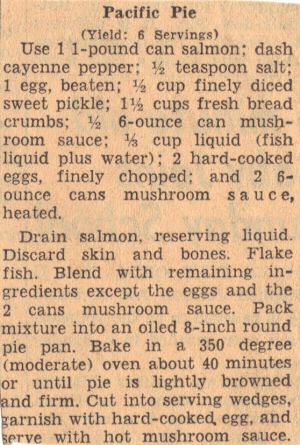 Vintage Recipe Clipping for Pacific Pie