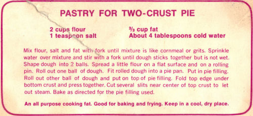 Recipe Clipping For Two-Crust Pie