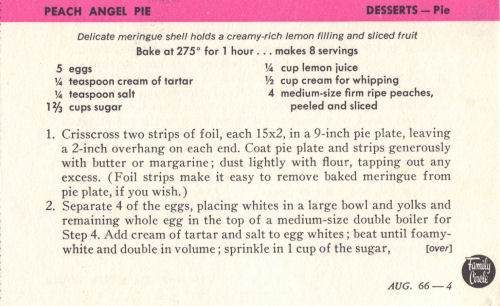 Recipe Card For Peach Angel Pie
