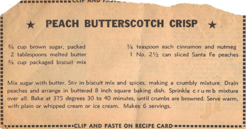 Recipe Clipping For Peach Butterscotch Crisp