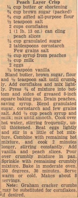 Recipe Clipping For Peach Layer Crisp