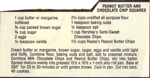 Recipe Clipping For Peanut Butter Chocolate Chip Squares