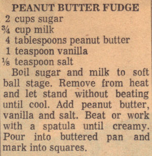 Recipe Clipping For Peanut Butter Fudge