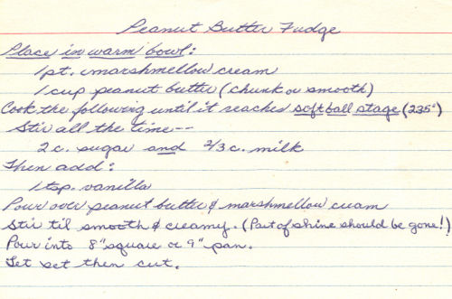 Recipe Card For Peanut Butter Fudge - Handwritten