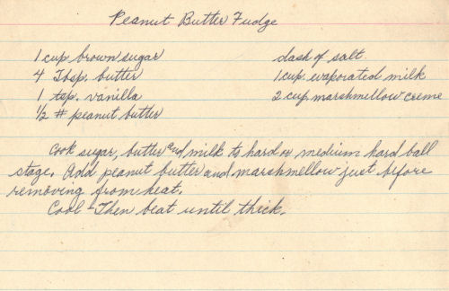 Handwritten Recipe Card For Peanut Butter Fudge