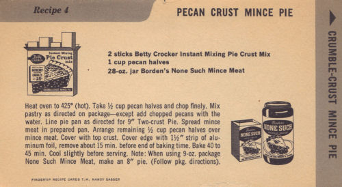 Vintage Recipe Card For Pecan Crust Mince Pie
