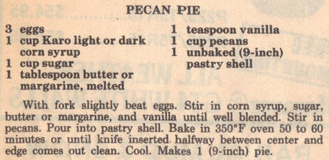Recipe Clipping For Pecan Pie