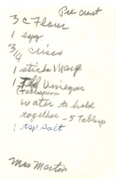 Handwritten Recipe Slip For Pie Crust