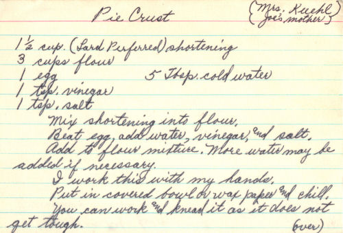 Handwritten Recipe For Pie Crust