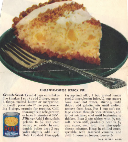 Recipe Clipping For Pineapple-Cheese Icebox Pie