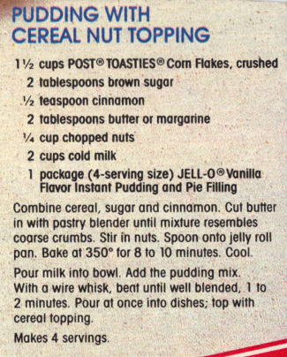 Recipe Clipping For Pudding With Cereal Nut Topping