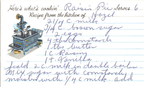 Handwritten Recipe Card For Raisin Pie