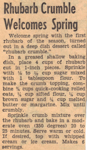 Recipe Clipping For Rhubarb Crumble