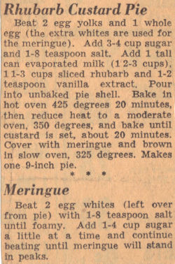 Vintage Clipping For Rhubarb Custard Pie