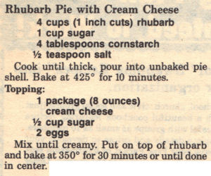 Recipe Clipping For Rhubarb Pie With Cream Cheese