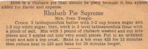 Vintage Recipe Clipping For Rhubarb Pie Supreme