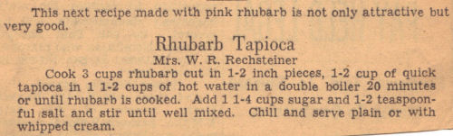 Vintage Recipe Clipping For Rhubarb Tapioca
