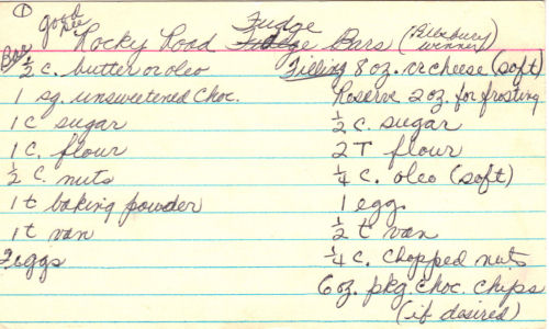 Handwritten Recipe For Rocky Road Fudge Bars