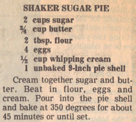 Recipe Clipping For Shaker Sugar Pie