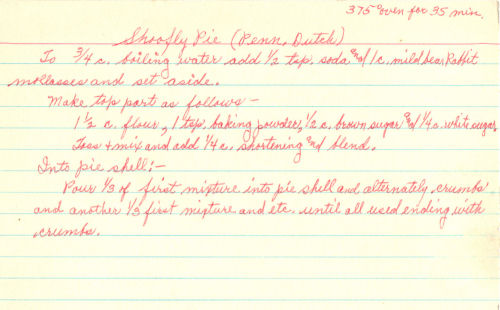 Handwritten Recipe For Shoofly Pie