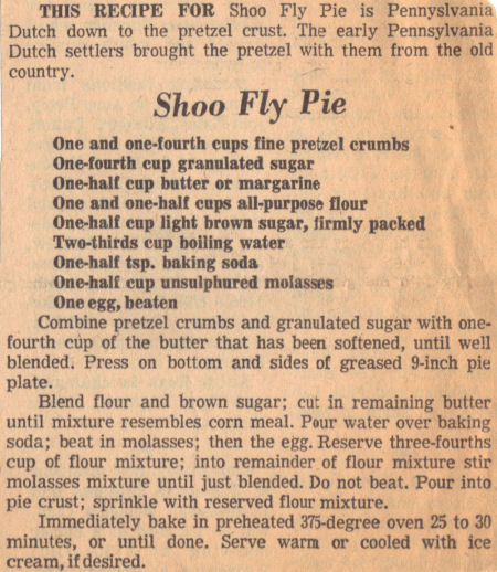 Recipe Clipping For Shoo Fly Pie