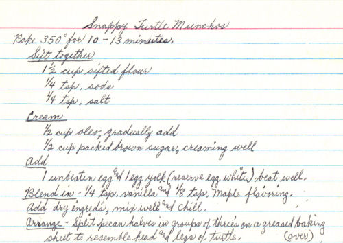 Handwritten Recipe For Snappy Turtle Munchos