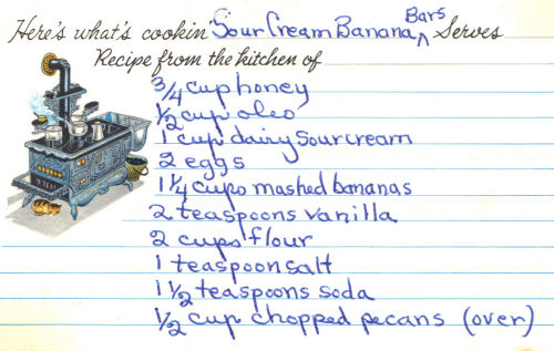 Handwritten Recipe Card For Sour Cream Banana Bars