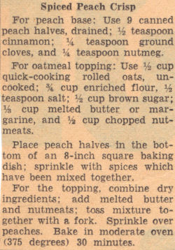 Vintage Clipping For Spiced Peach Crisp