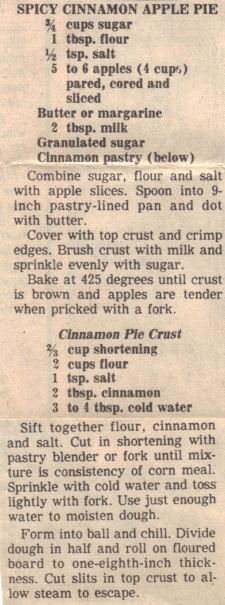 Recipe Clipping for Spicy Cinnamon Apple Pie