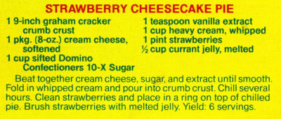 Recipe Clipping For Strawberry Cheesecake Pie
