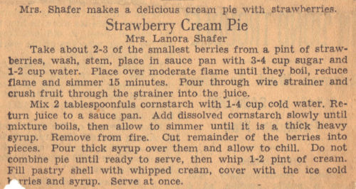 Vintage Strawberry Cream Pie Recipe Clipping