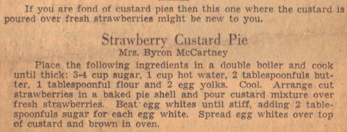 Vintage Recipe Clipping For Strawberry Custard Pie