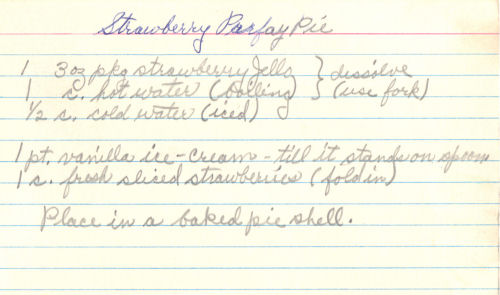 Handwritten Recipe For Strawberry Parfay Pie