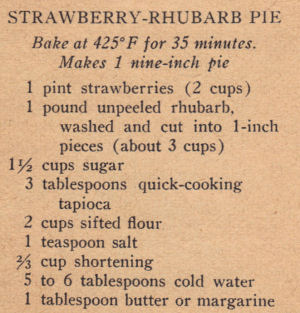 Recipe Clipping For Strawberry Rhubarb Pie