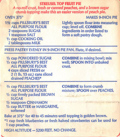 Recipe Clipping For Streusel Top Peach Pie