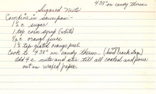 Handwritten Recipe For Sugared Nuts