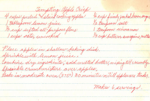 Handwritten Recipe For Tempting Apple Crisp