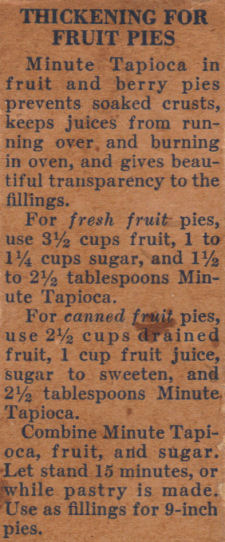 Recipe Clipping For Fruit Pie Thickening