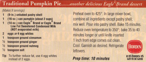 Recipe For Traditional Pumpkin Pie